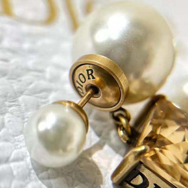 Dior Women Tribales Earrings Antique Gold-Finish Metal with White Resin Pearls and Citrine (8)