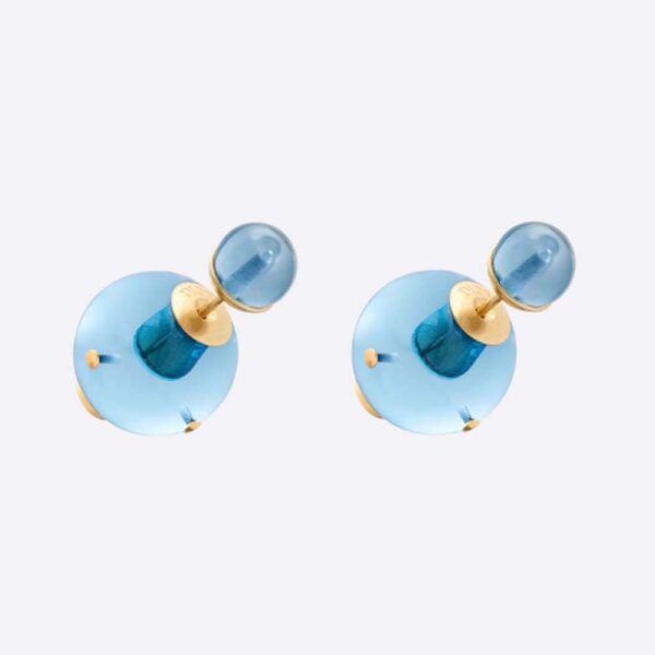 Dior Women Tribales Earrings Gold-Finish Metal and Light Blue Transparent Resin Pearls (1)