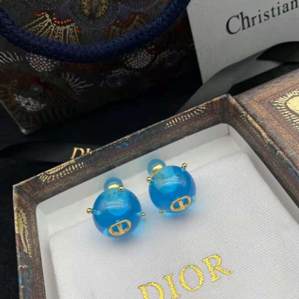 Dior Women Tribales Earrings Gold-Finish Metal and Light Blue Transparent Resin Pearls (2)