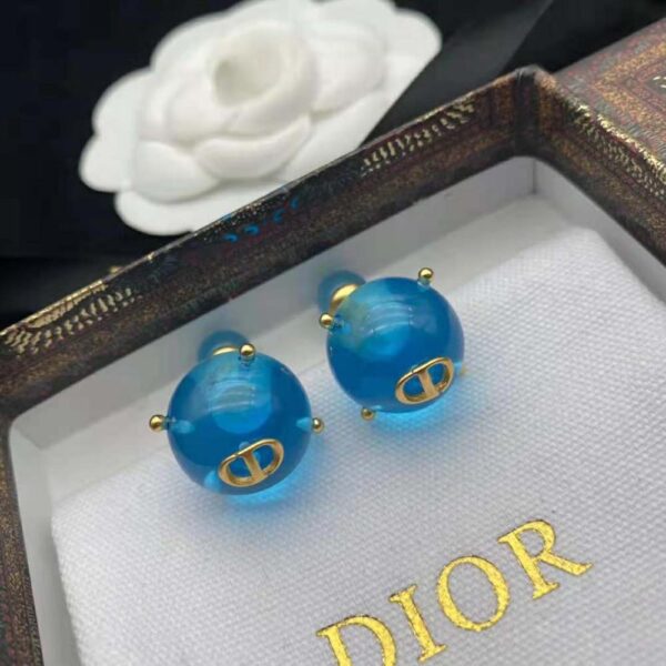 Dior Women Tribales Earrings Gold-Finish Metal and Light Blue Transparent Resin Pearls (3)
