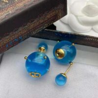 Dior Women Tribales Earrings Gold-Finish Metal and Light Blue Transparent Resin Pearls (1)