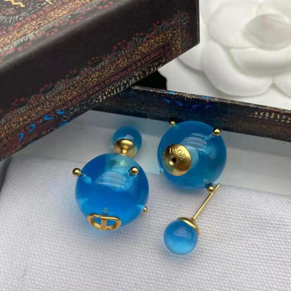 Dior Women Tribales Earrings Gold-Finish Metal and Light Blue Transparent Resin Pearls (4)