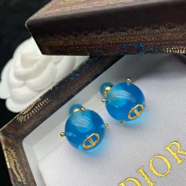 Dior Women Tribales Earrings Gold-Finish Metal and Light Blue Transparent Resin Pearls (5)