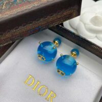 Dior Women Tribales Earrings Gold-Finish Metal and Light Blue Transparent Resin Pearls (1)