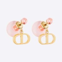 Dior Women Tribales Earrings Gold-Finish Metal and Light Pink Transparent Resin Pearls