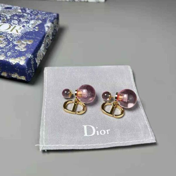 Dior Women Tribales Earrings Gold-Finish Metal and Light Pink Transparent Resin Pearls (2)