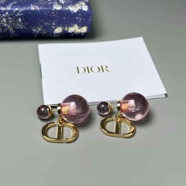 Dior Women Tribales Earrings Gold-Finish Metal and Light Pink Transparent Resin Pearls (3)