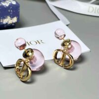 Dior Women Tribales Earrings Gold-Finish Metal and Light Pink Transparent Resin Pearls (1)