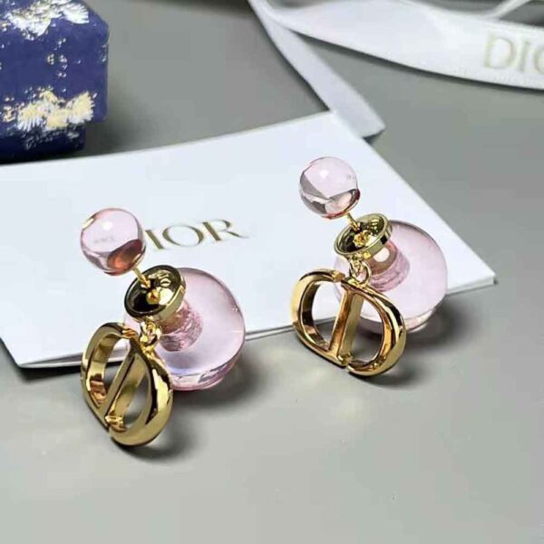 Dior Women Tribales Earrings Gold-Finish Metal and Light Pink Transparent Resin Pearls (5)