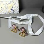 Dior Women Tribales Earrings Gold-Finish Metal and Light Pink Transparent Resin Pearls – Image 3