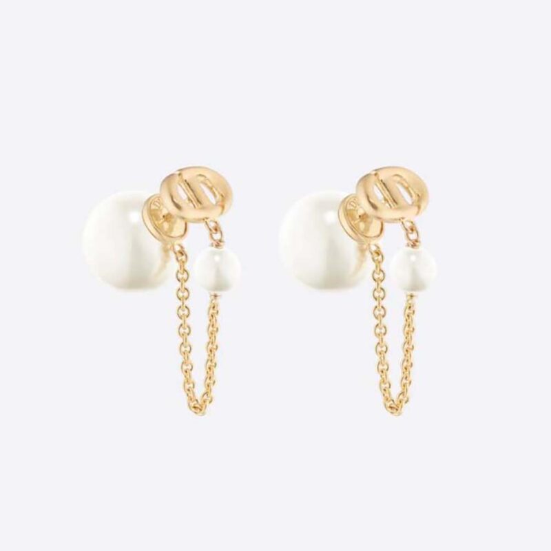 Pendientes Dior Women Tribales de metal con acabado dorado y perlas de resina blanca