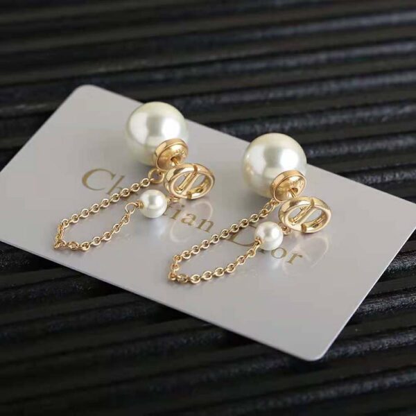 Dior Women Tribales Earrings Gold-Finish Metal and White Resin Pearls (6)
