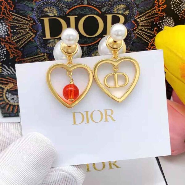 Dior Women Tribales Earrings Gold-Finish Metal with Red Resin Pearls (2)