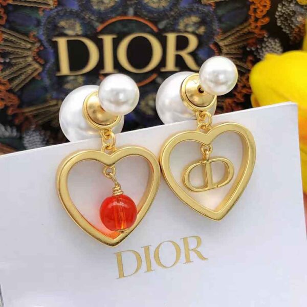 Dior Women Tribales Earrings Gold-Finish Metal with Red Resin Pearls (3)