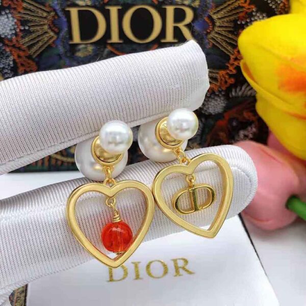 Dior Women Tribales Earrings Gold-Finish Metal with Red Resin Pearls (4)