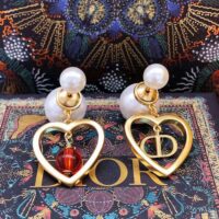 Dior Women Tribales Earrings Gold-Finish Metal with Red Resin Pearls (1)