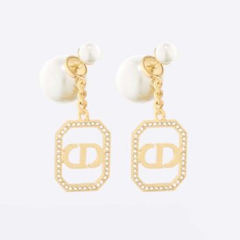 Dior Women Tribales Earrings Gold-Finish Metal with White Resin Pearls