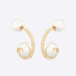 Dior Damen Tribales Ohrringe Metall mit Gold-Finish und weißen Harzperlen