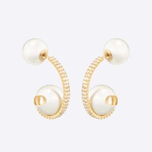 Dior Women Tribales Earrings Gold-Finish Metal with White Resin Pearls