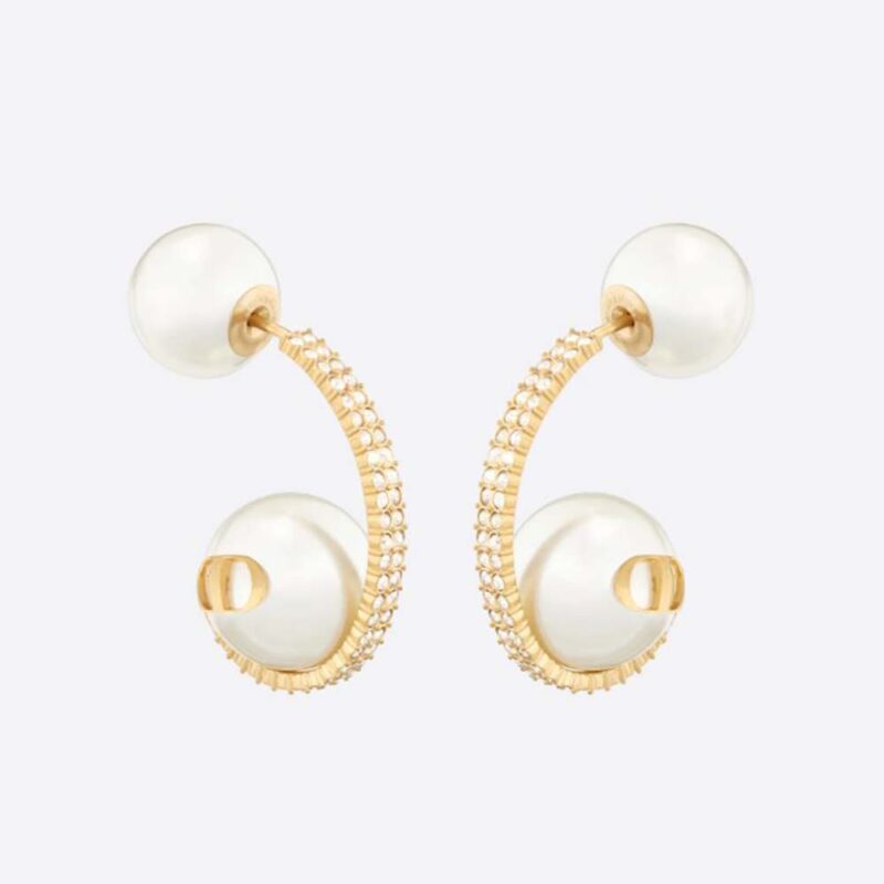Dior Women Tribales Earrings Gold-Finish Metal with White Resin Pearls