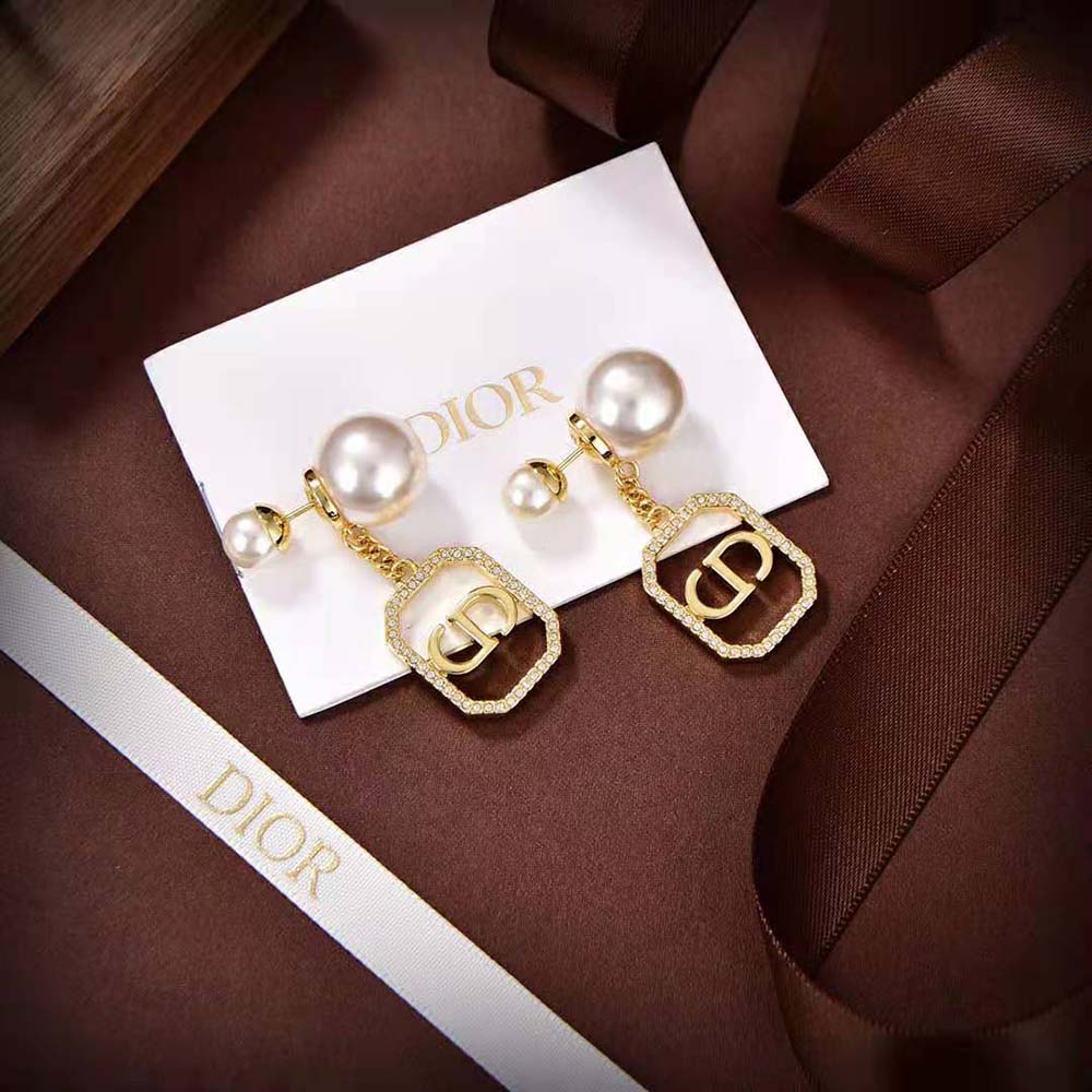 Dior Women Tribales Earrings Gold-Finish Metal with White Resin Pearls