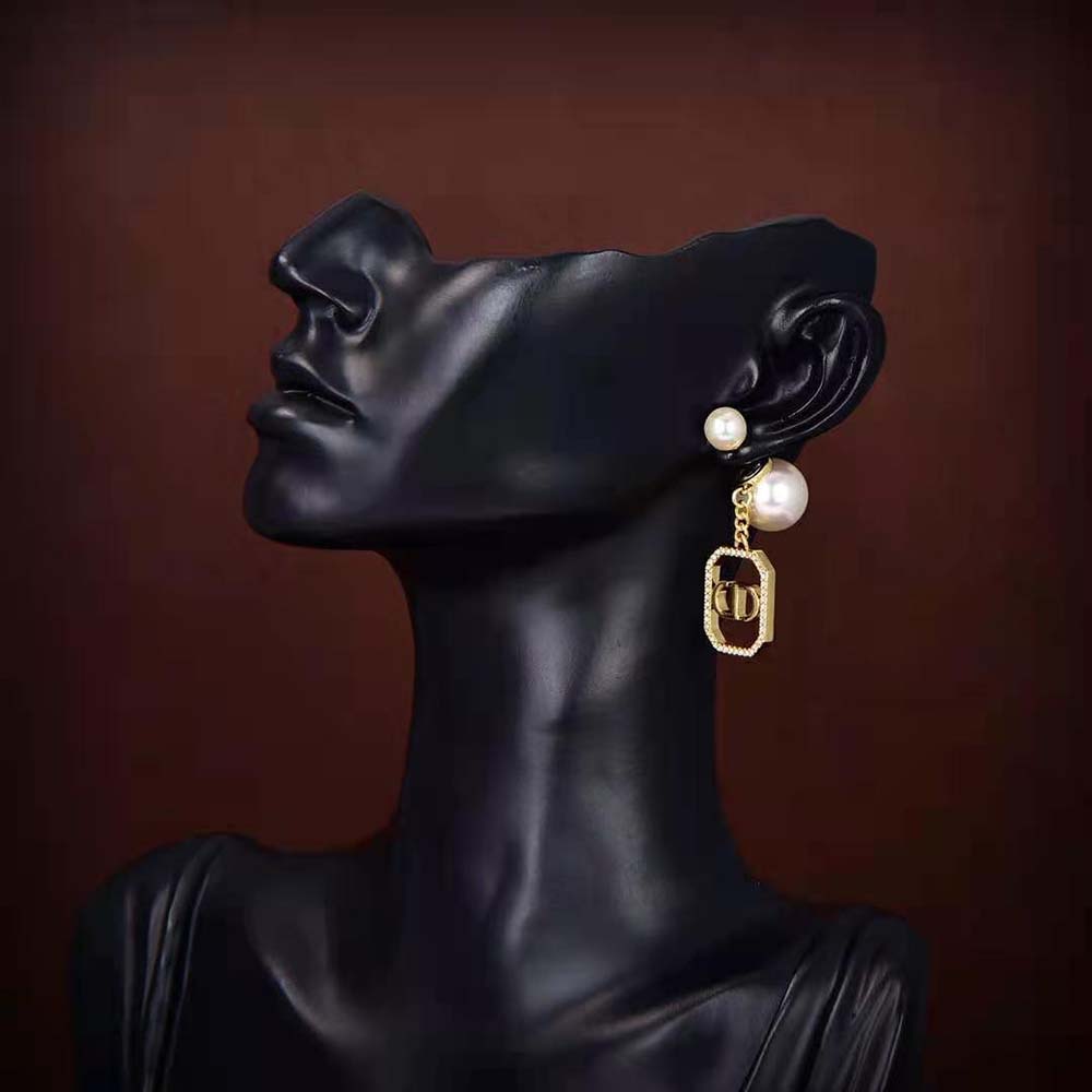 Dior Women Tribales Earrings Gold-Finish Metal with White Resin Pearls