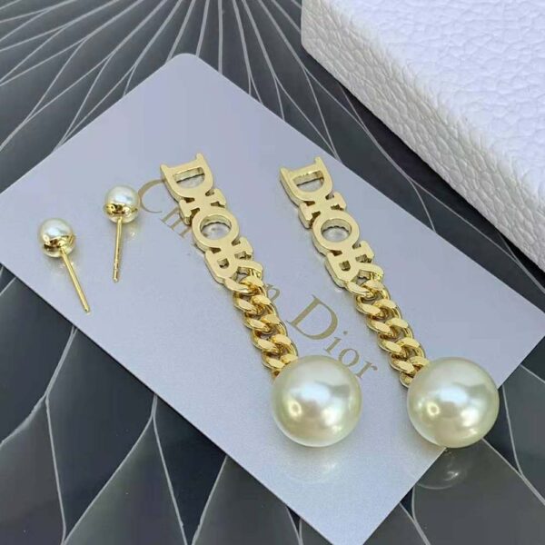 Dior Women Tribales Earrings Gold-Finish Metal with White Resin Pearls (5)