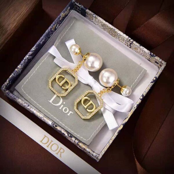 Dior Women Tribales Earrings Gold-Finish Metal with White Resin Pearls (7)