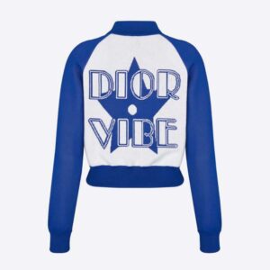 Dior Women Vibe Bomber Jacket Fluorescent Blue and White Technical Cashmere Jacquard