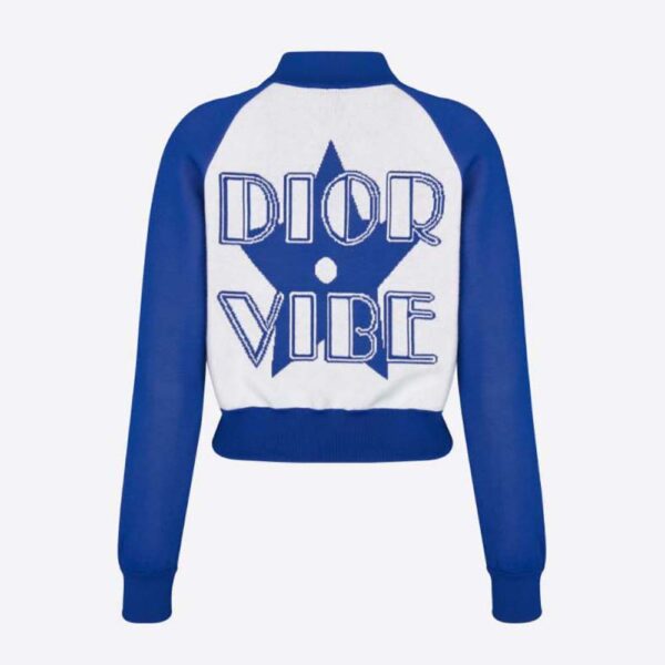 Dior Women Vibe Bomber Jacket Fluorescent Blue and White Technical Cashmere Jacquard (1)