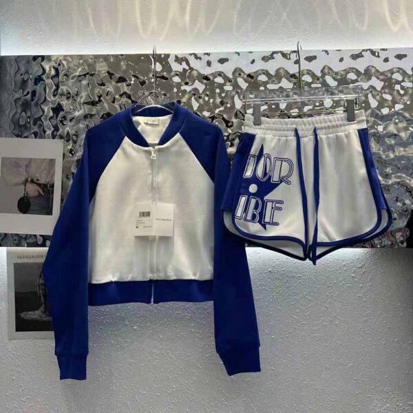 Dior Women Vibe Bomber Jacket Fluorescent Blue and White Technical Cashmere Jacquard (2)