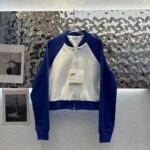 Dior Women Vibe Bomber Jacket Fluorescent Blue and White Technical Cashmere Jacquard - Image 4