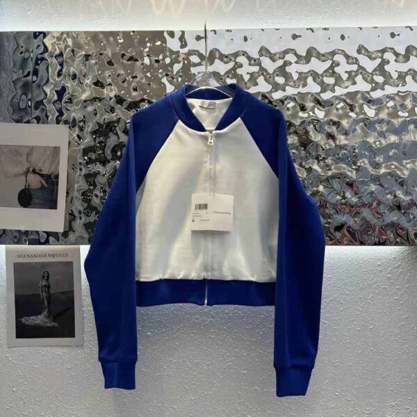 Dior Women Vibe Bomber Jacket Fluorescent Blue and White Technical Cashmere Jacquard (3)