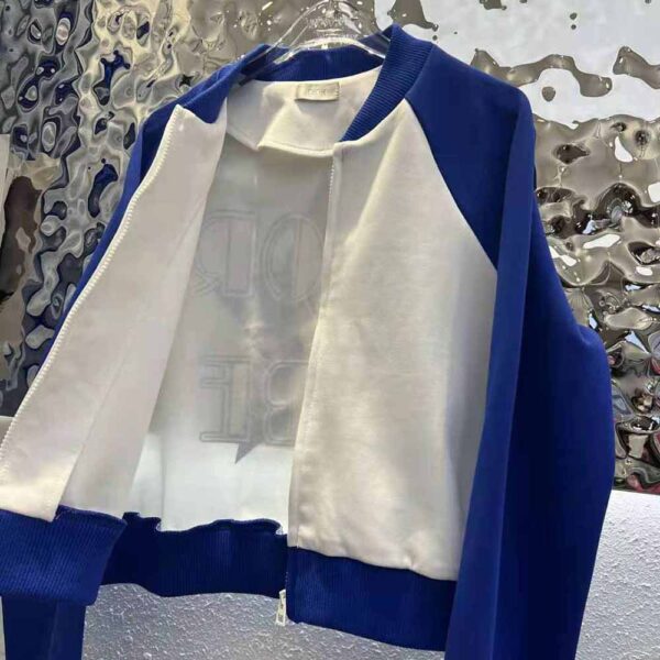 Dior Women Vibe Bomber Jacket Fluorescent Blue and White Technical Cashmere Jacquard (4)