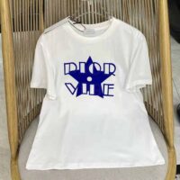 Dior Women Vibe T-shirt Ecru and Fluorescent Blue Cotton Jersey and Linen (1)