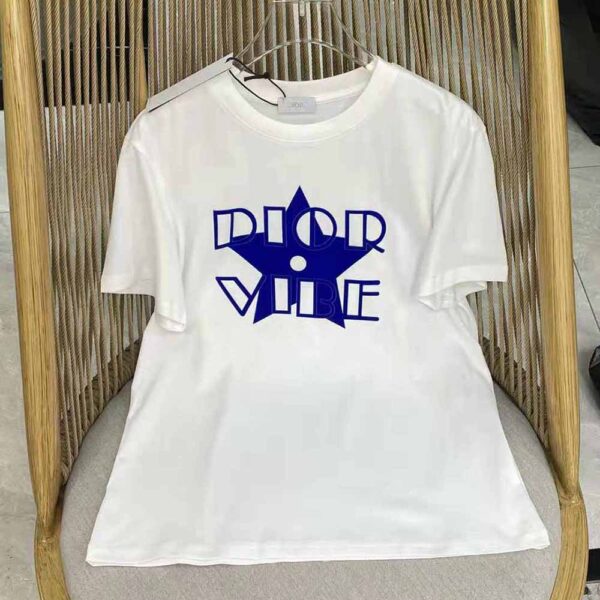 Dior Women Vibe T-shirt Ecru and Fluorescent Blue Cotton Jersey and Linen (2)