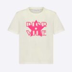 Dior Women Vibe T-shirt Ecru and Fluorescent Pink Cotton and Linen Jersey
