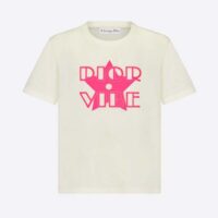 Dior Women Vibe T-shirt Ecru and Fluorescent Pink Cotton and Linen Jersey (1)