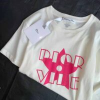 Dior Women Vibe T-shirt Ecru and Fluorescent Pink Cotton and Linen Jersey (1)