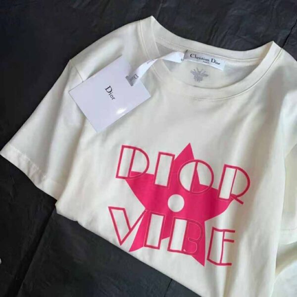 Dior Women Vibe T-shirt Ecru and Fluorescent Pink Cotton and Linen Jersey (10)