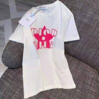 Dior Women Vibe T-shirt Ecru and Fluorescent Pink Cotton and Linen Jersey (1)
