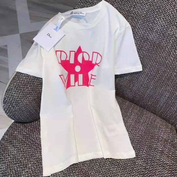 Dior Women Vibe T-shirt Ecru and Fluorescent Pink Cotton and Linen Jersey (4)