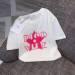 Dior Women Vibe T-shirt Ecru and Fluorescent Pink Cotton and Linen Jersey - Image 5