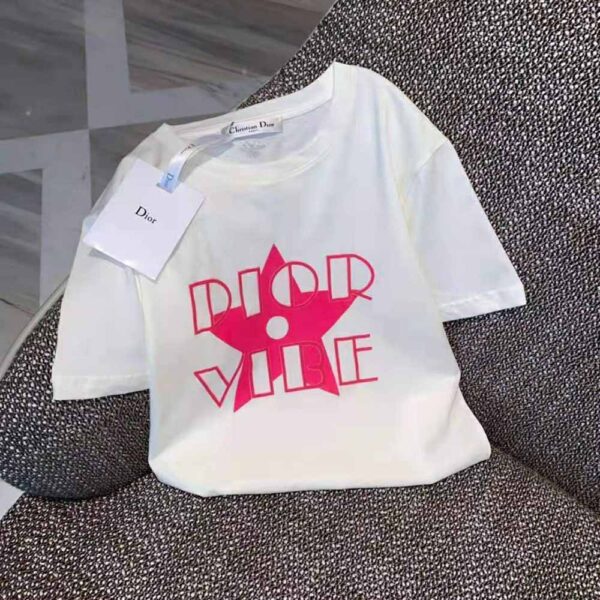 Dior Women Vibe T-shirt Ecru and Fluorescent Pink Cotton and Linen Jersey (5)