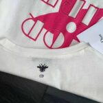 Dior Women Vibe T-shirt Ecru and Fluorescent Pink Cotton and Linen Jersey - Image 9