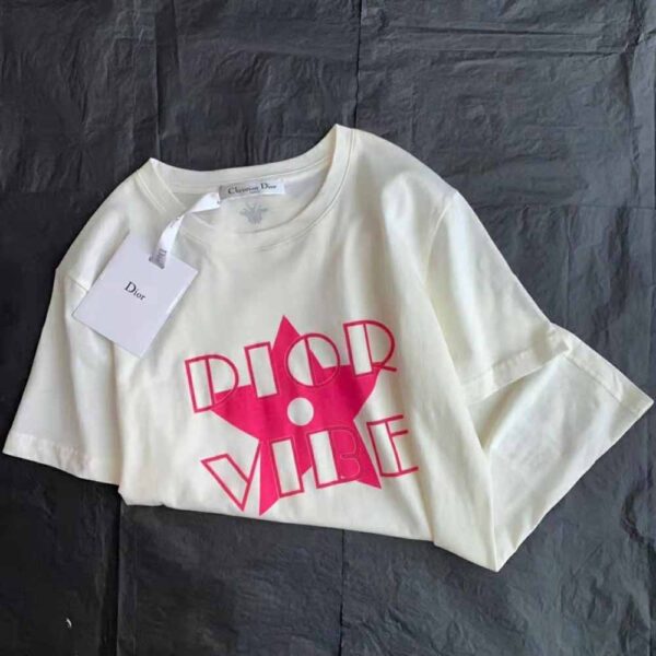 Dior Women Vibe T-shirt Ecru and Fluorescent Pink Cotton and Linen Jersey (7)