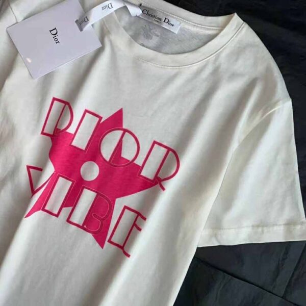 Dior Women Vibe T-shirt Ecru and Fluorescent Pink Cotton and Linen Jersey (8)