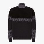 Fendi Men Black wool Sweater with High Collar and Long Sleeves