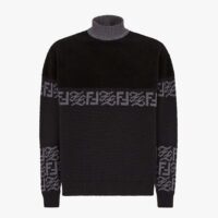 Fendi Men Black wool Sweater with High Collar and Long Sleeves (1)