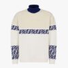 Fendi Men White wool Sweater with High Collar and Long Sleeves